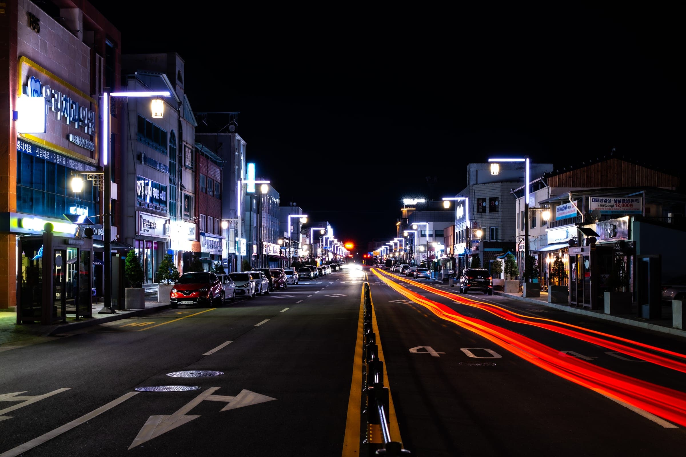 Light trails on the main road