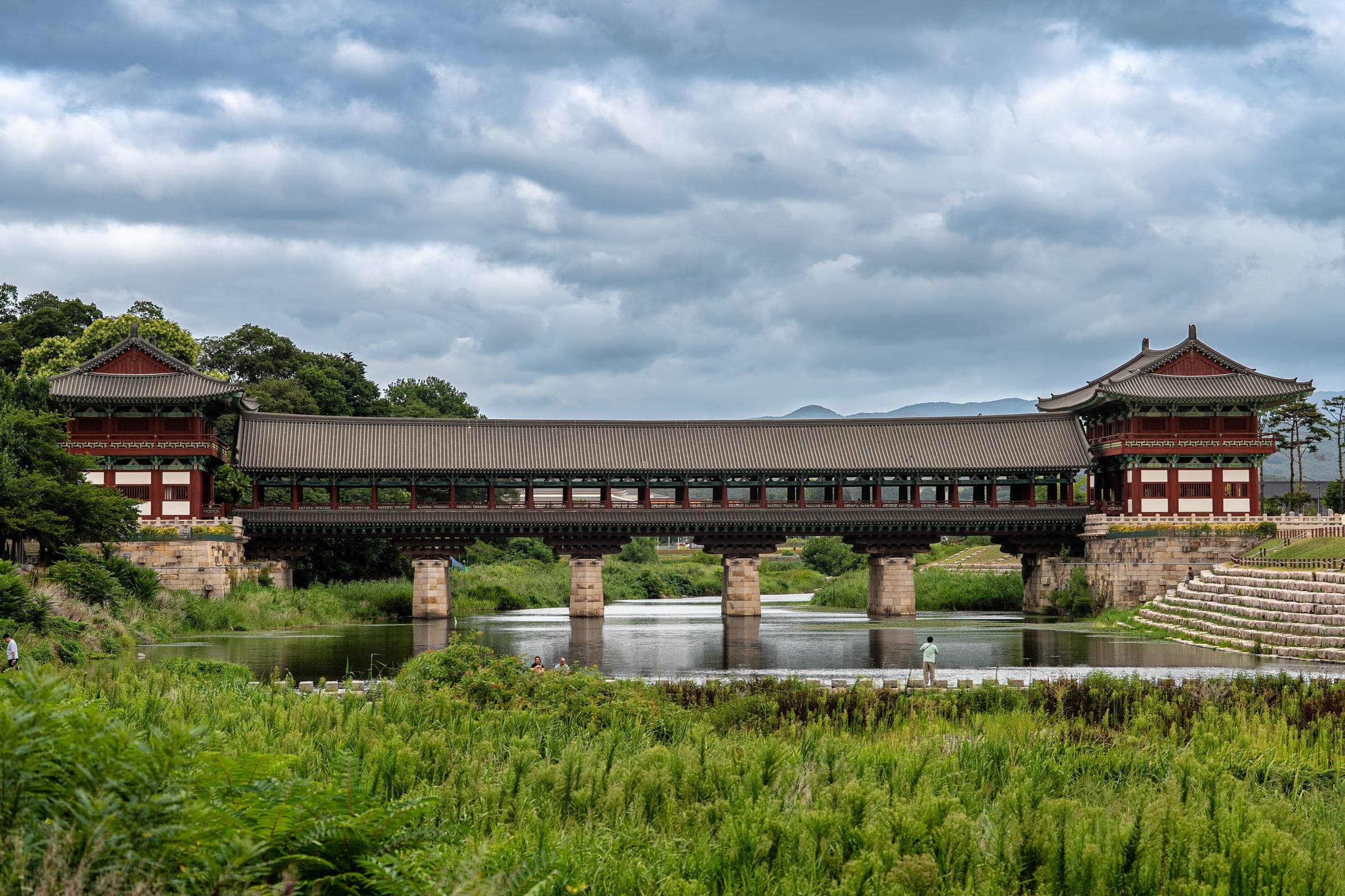 Covered bridge across the meadow